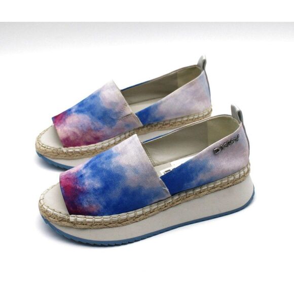 Dkny Womens Blue Tie Dye Treaded Orza Open Toe Wedge Slip on Espadrille - Picture 4 of 7